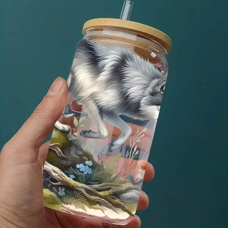 Fierce wolf 16 oz glass jar packaging sticker animal coffee cup UV DTF