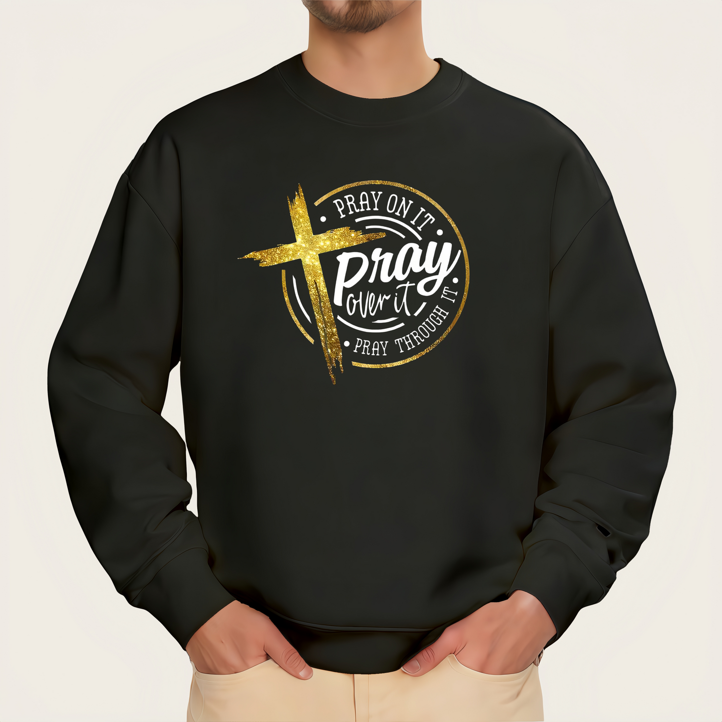 'Cross & Pray' monogram iron-on transfer