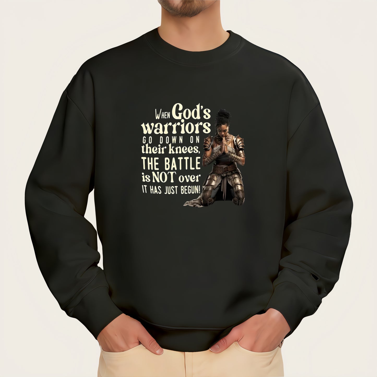 "When God's warriors kneel, the battle is not over, it's just begun" Quote Iron-On Transfer