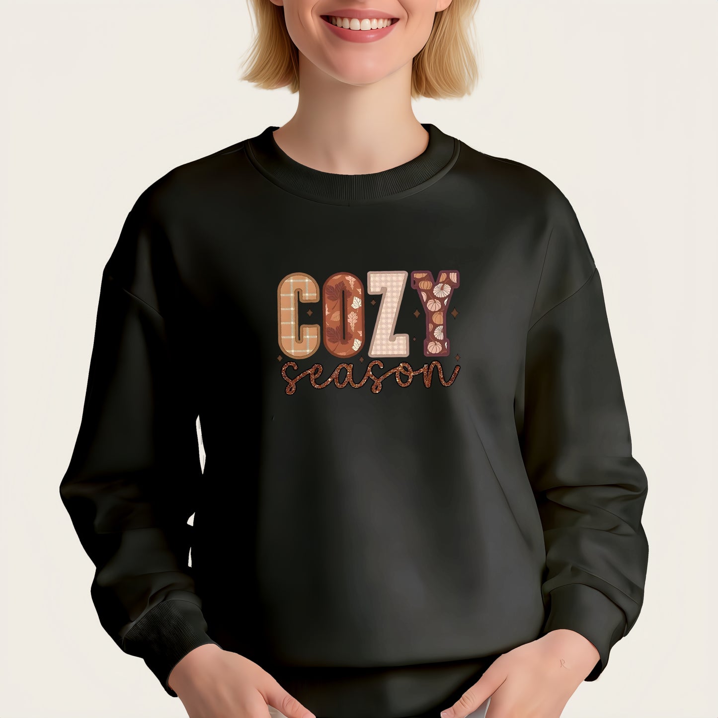 "COZY Season" autumn themed iron-on transfer
