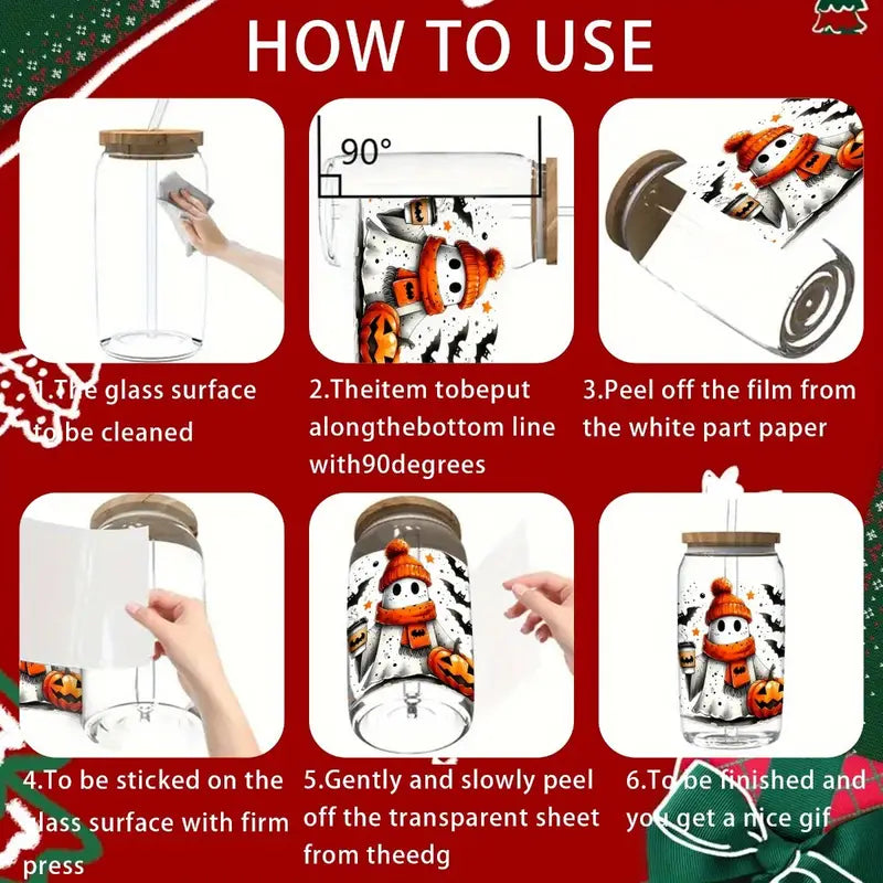 (12PCS/SET)Halloween Pumpkin Ghost UV DTF Transfer Paper Waterproof Scratc12