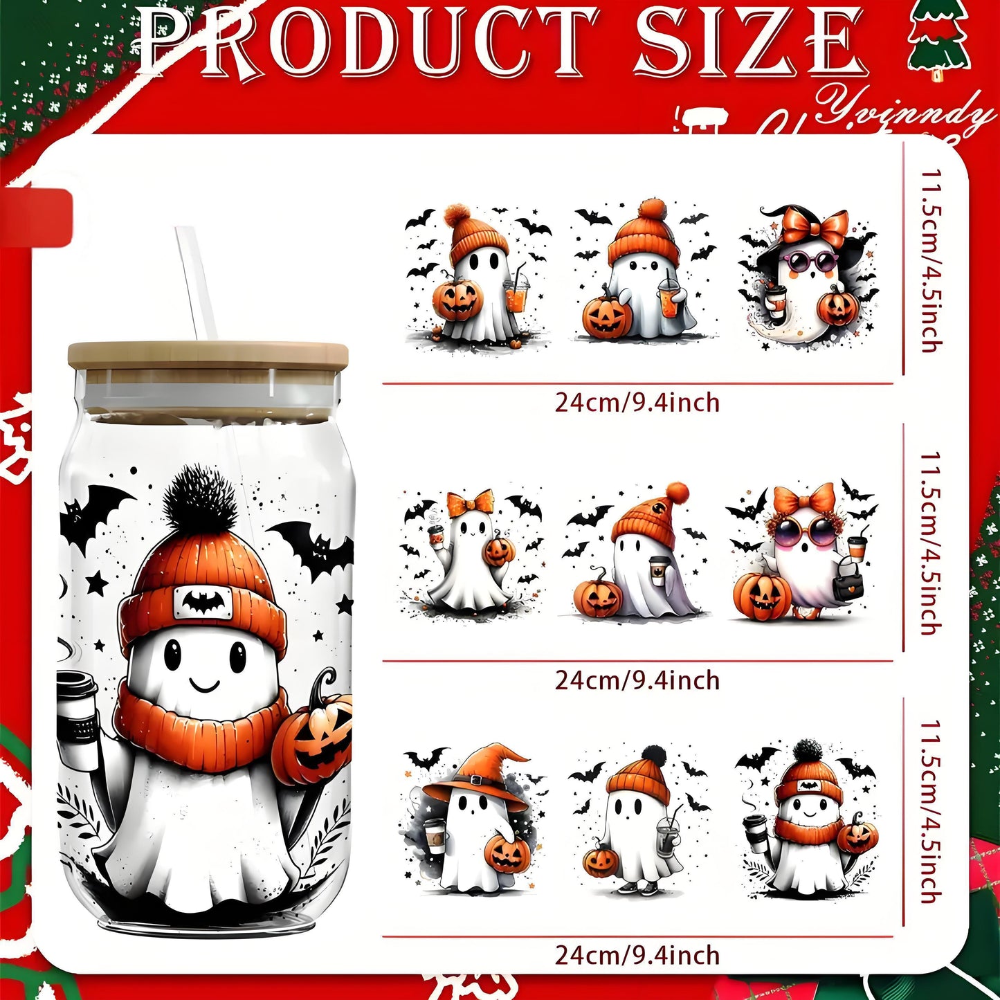(12PCS/SET)Halloween Pumpkin Ghost UV DTF Transfer Paper Waterproof Scratc12
