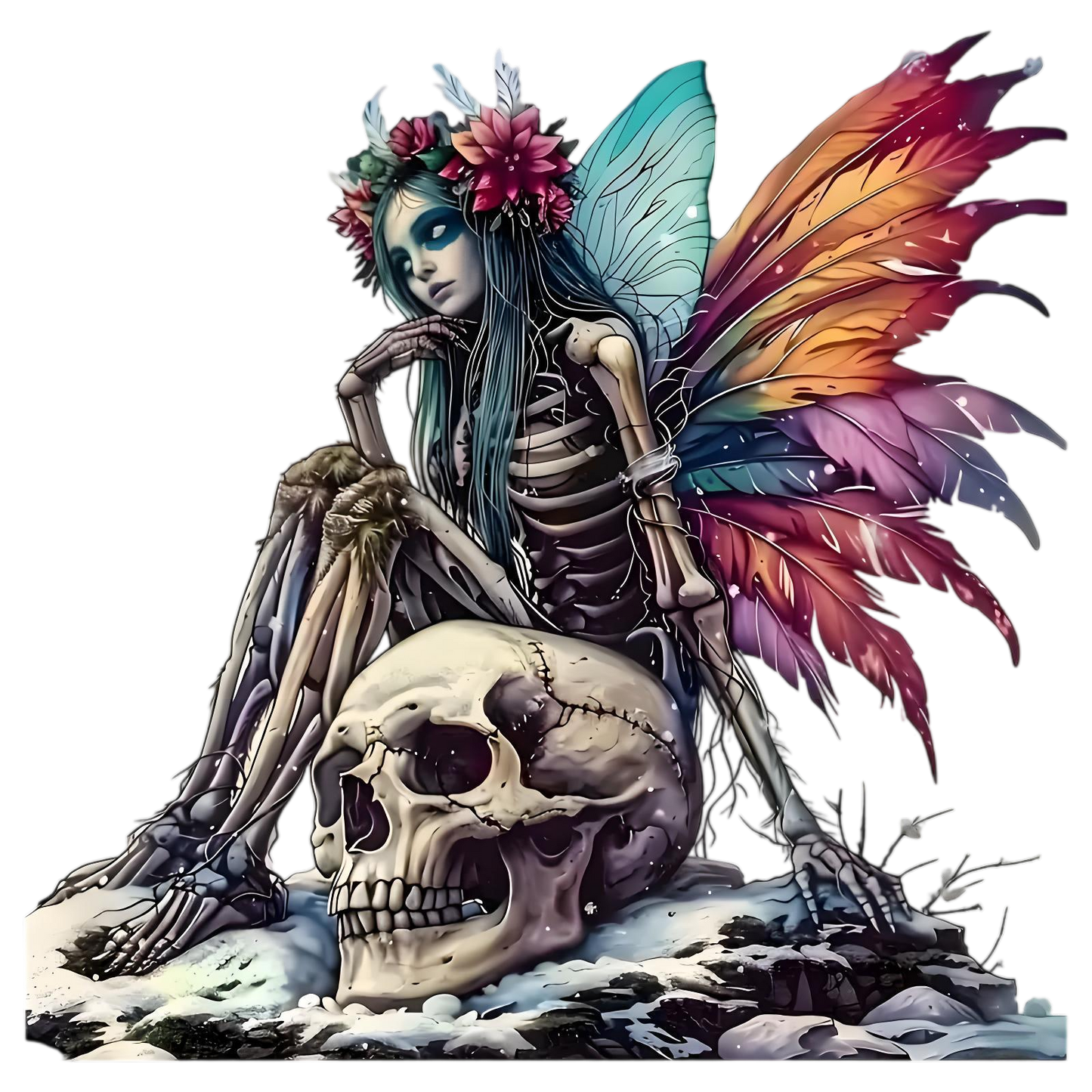 Skull and colorful wings iron-on transfer