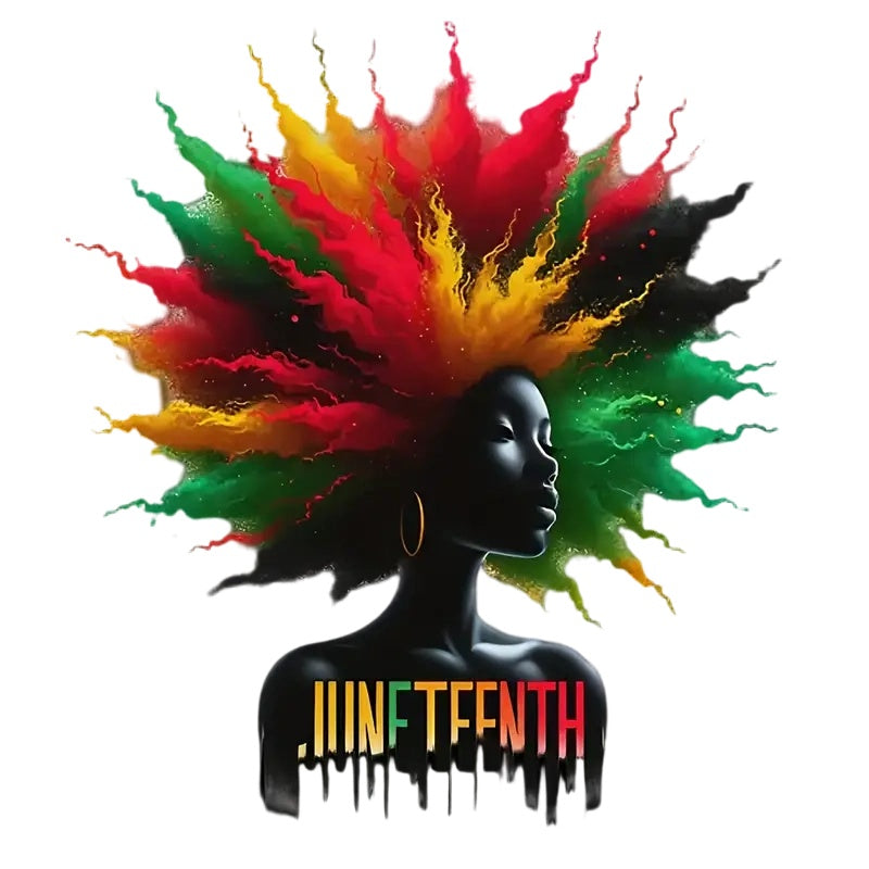 Vibrant Afrocentric design with bright 'Juneteenth' text iron-on transfer