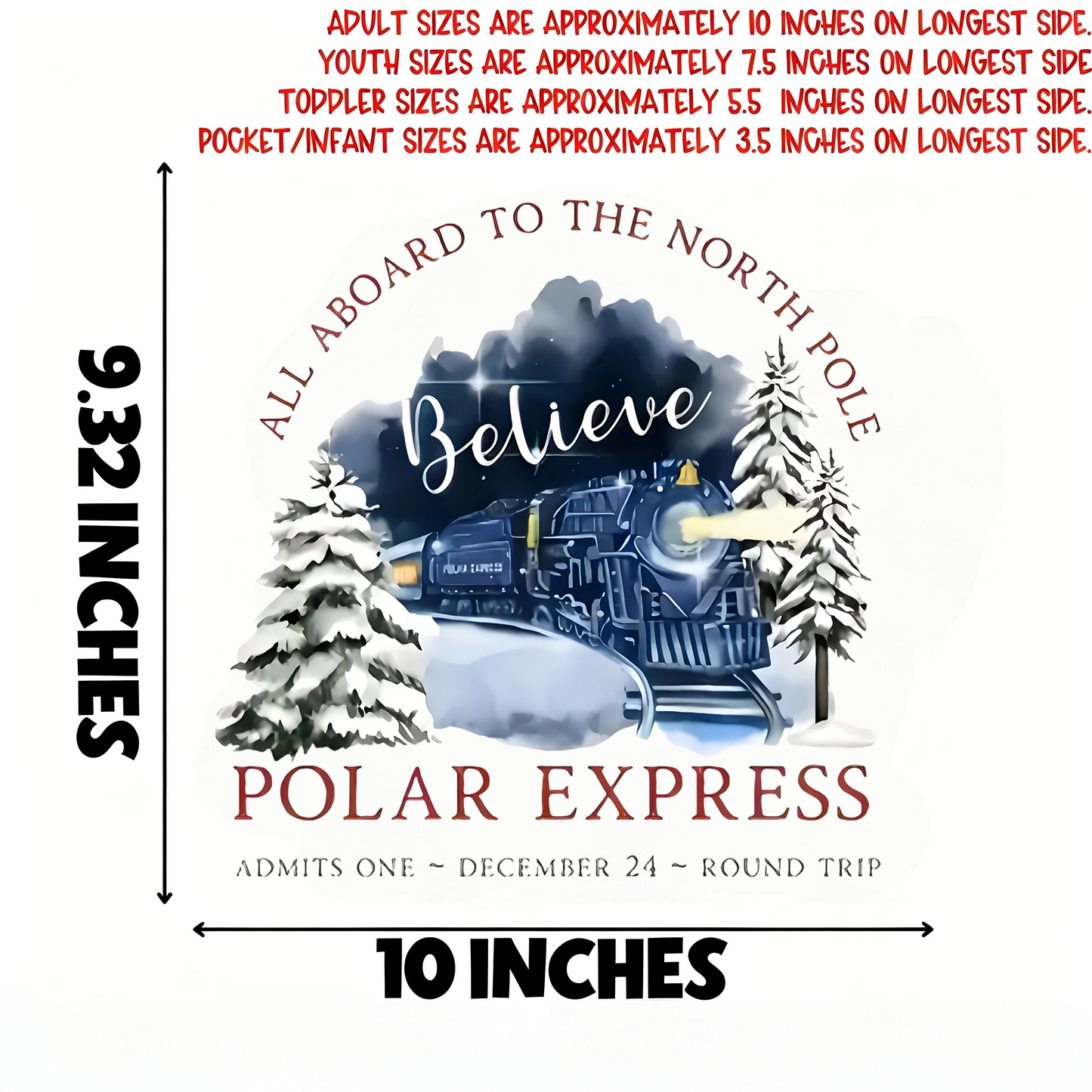 Polar Express themed iron-on transfers