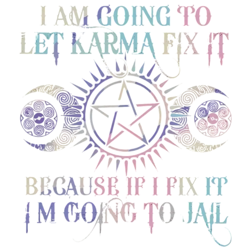 "Let KARMA Fix It" slogan with Pentagram & Celtic Knot heat transfer iron-on
