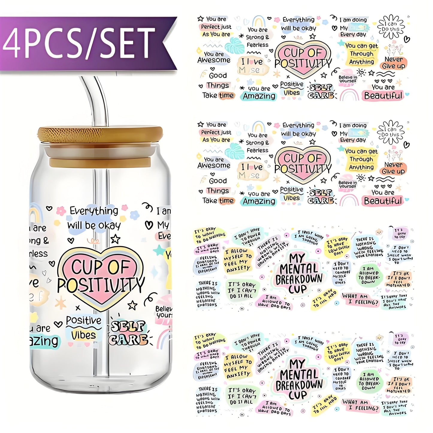 Mental Health Themed UV DTF Cup Stickers