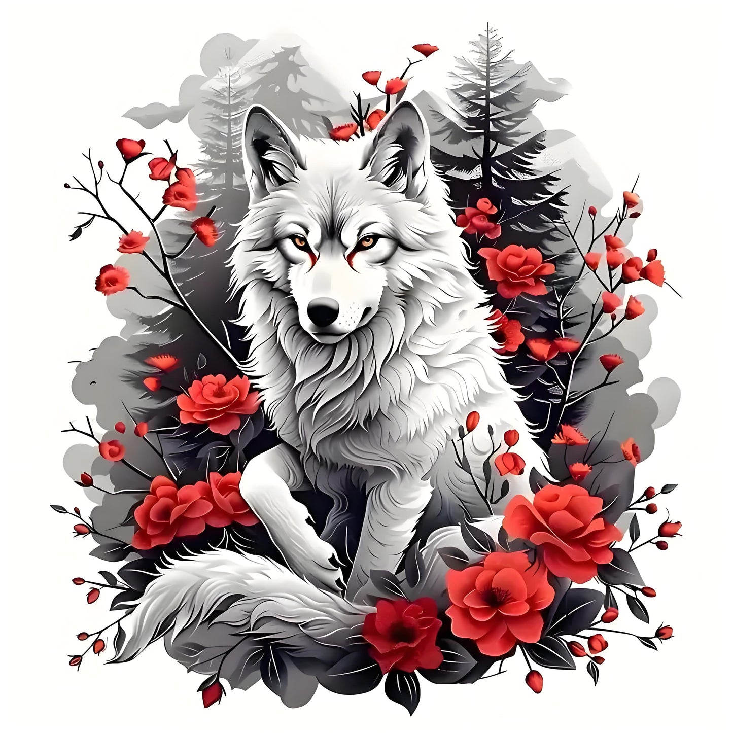 White Wolf Forest Iron-On Transfer