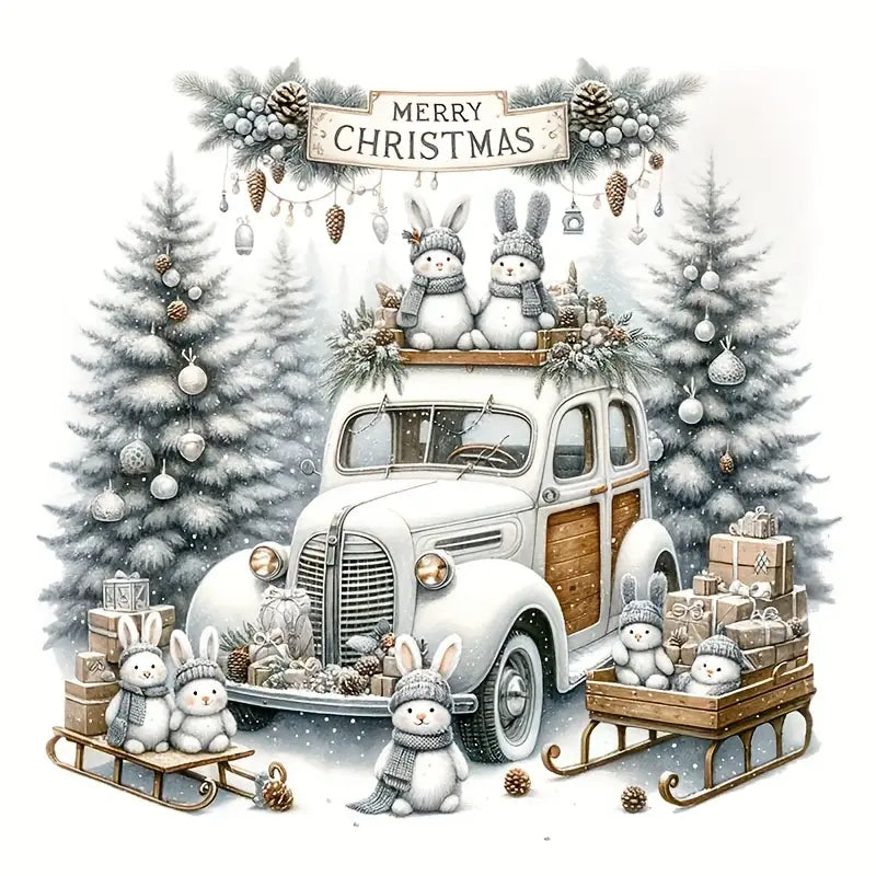 Christmas Snowman Truck Bunny Winter Christmas Tree Iron-On Transfers