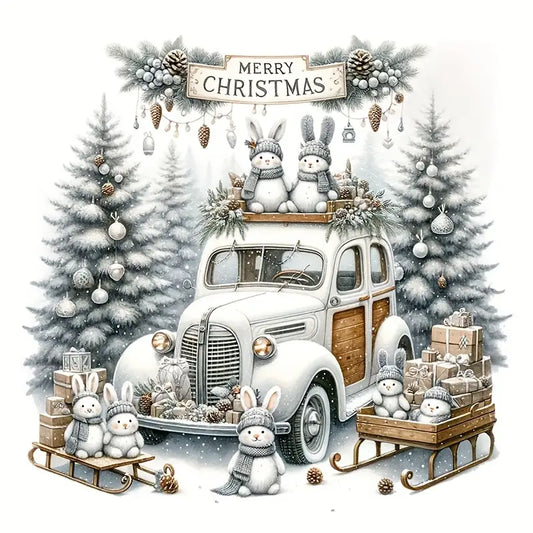 Christmas Snowman Truck Bunny Winter Christmas Tree Iron-On Transfers