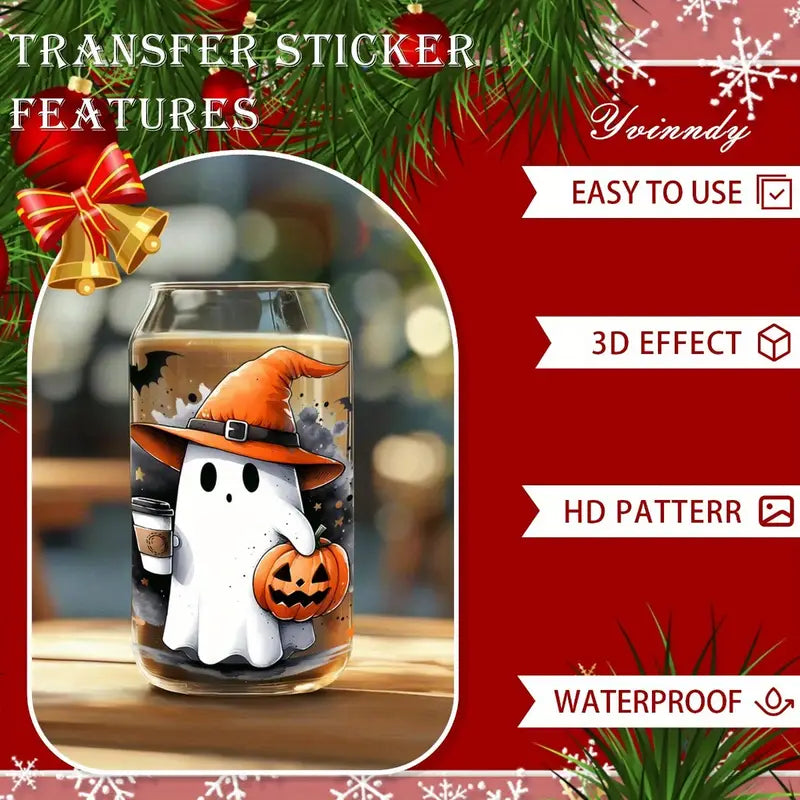 (12PCS/SET)Halloween Pumpkin Ghost UV DTF Transfer Paper Waterproof Scratc12