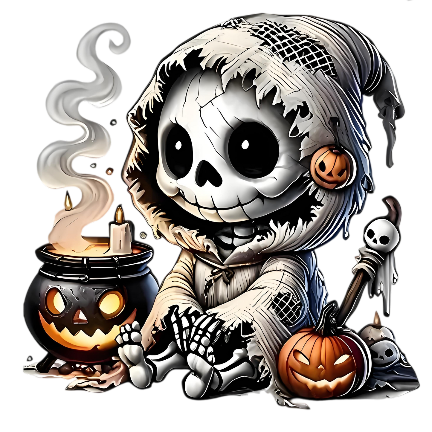 Pumpkin and skull heat transfer iron-on