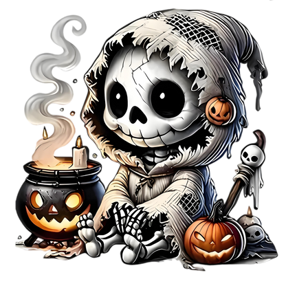 Pumpkin and skull heat transfer iron-on