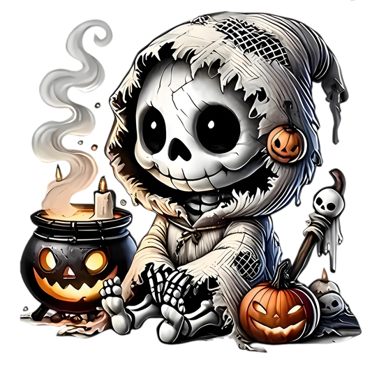 Pumpkin and skull heat transfer iron-on