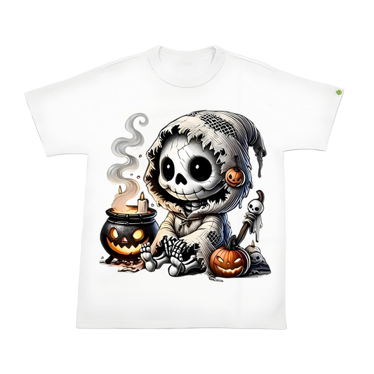 Pumpkin and skull heat transfer iron-on