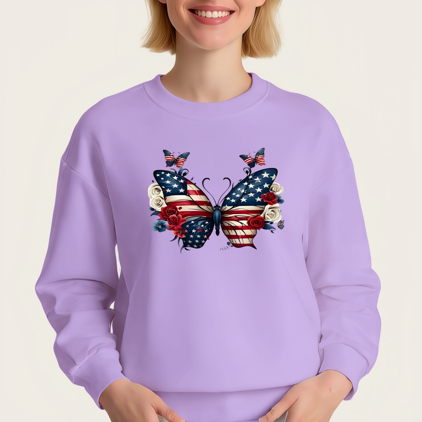 Patriotic American flag butterfly iron-on transfer sticker
