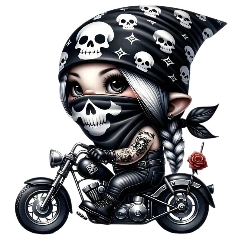 Women's motorcycle skull element heat transfer ironing