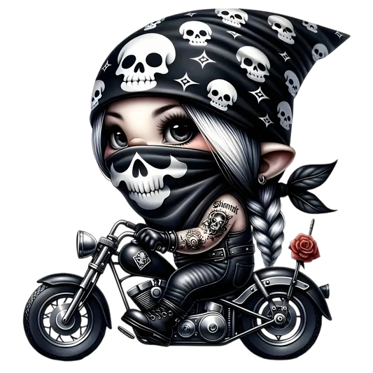 Women's motorcycle skull element heat transfer ironing