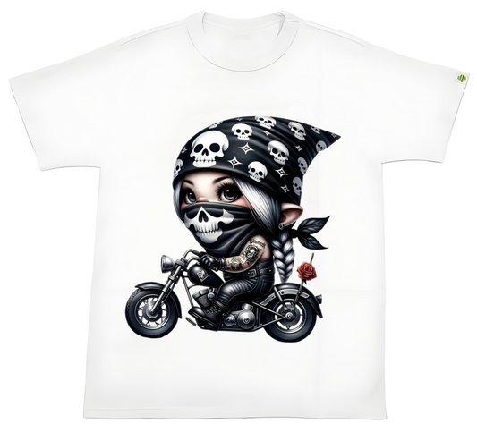 Women's motorcycle skull element heat transfer ironing