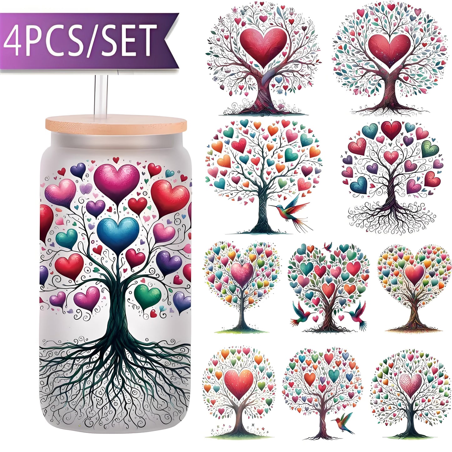 Giving Tree 16oz Glass Jar Sticker UV DTF