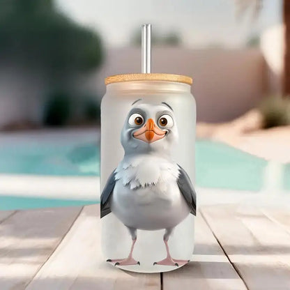 Funny Seagull 16oz Glass Bottle Packaging Transfer Decorative Paper UV DTF