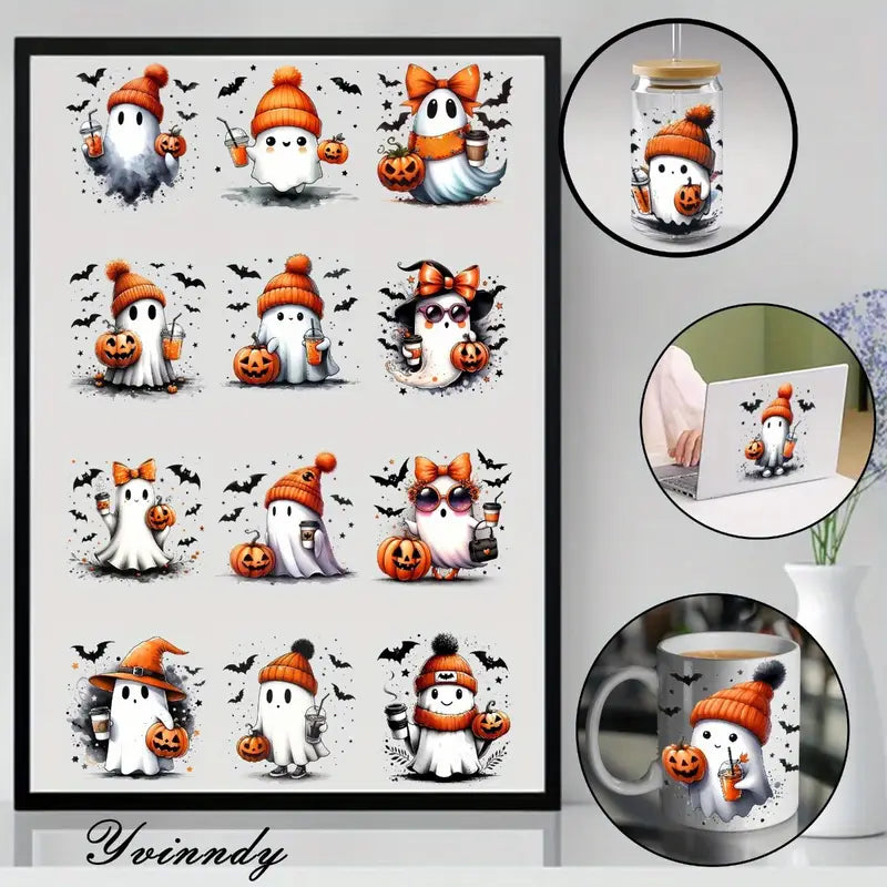 （12PCS/SET）Halloween Pumpkin Ghost UV DTF Transfer Paper Waterproof Scratc12