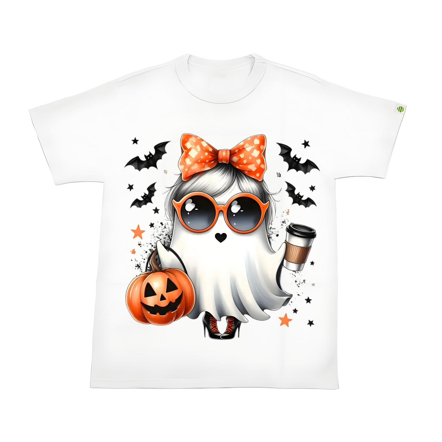 Halloween ghost with bow heat transfer stickers