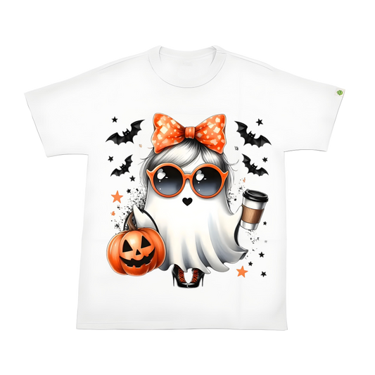 Halloween ghost with bow heat transfer stickers
