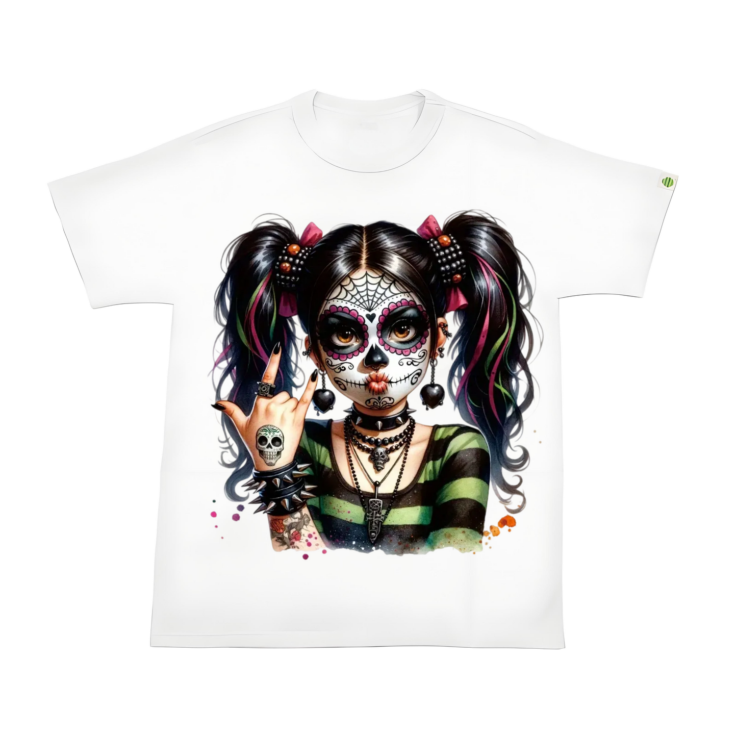 Death style gothic black double ponytail ladies heat transfer ironing