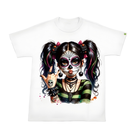 Death style gothic black double ponytail ladies heat transfer ironing