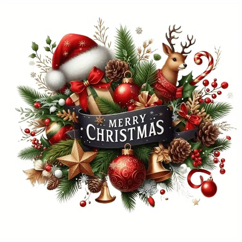 Santa Claus, Reindeer, Pine Cone, and Bell Design Iron-On Transfers