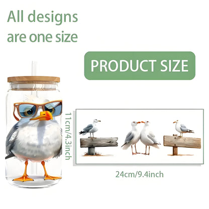 Funny Seagull 16oz Glass Bottle Packaging Transfer Decorative Paper UV DTF