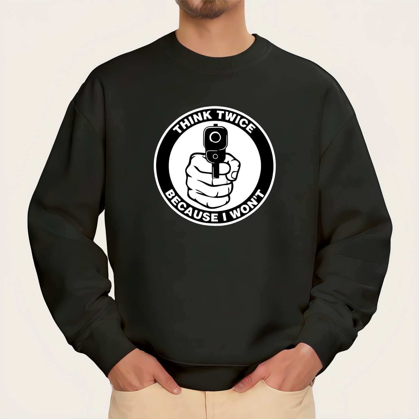 "Think twice before you act, because I won't" slogan iron-on transfer