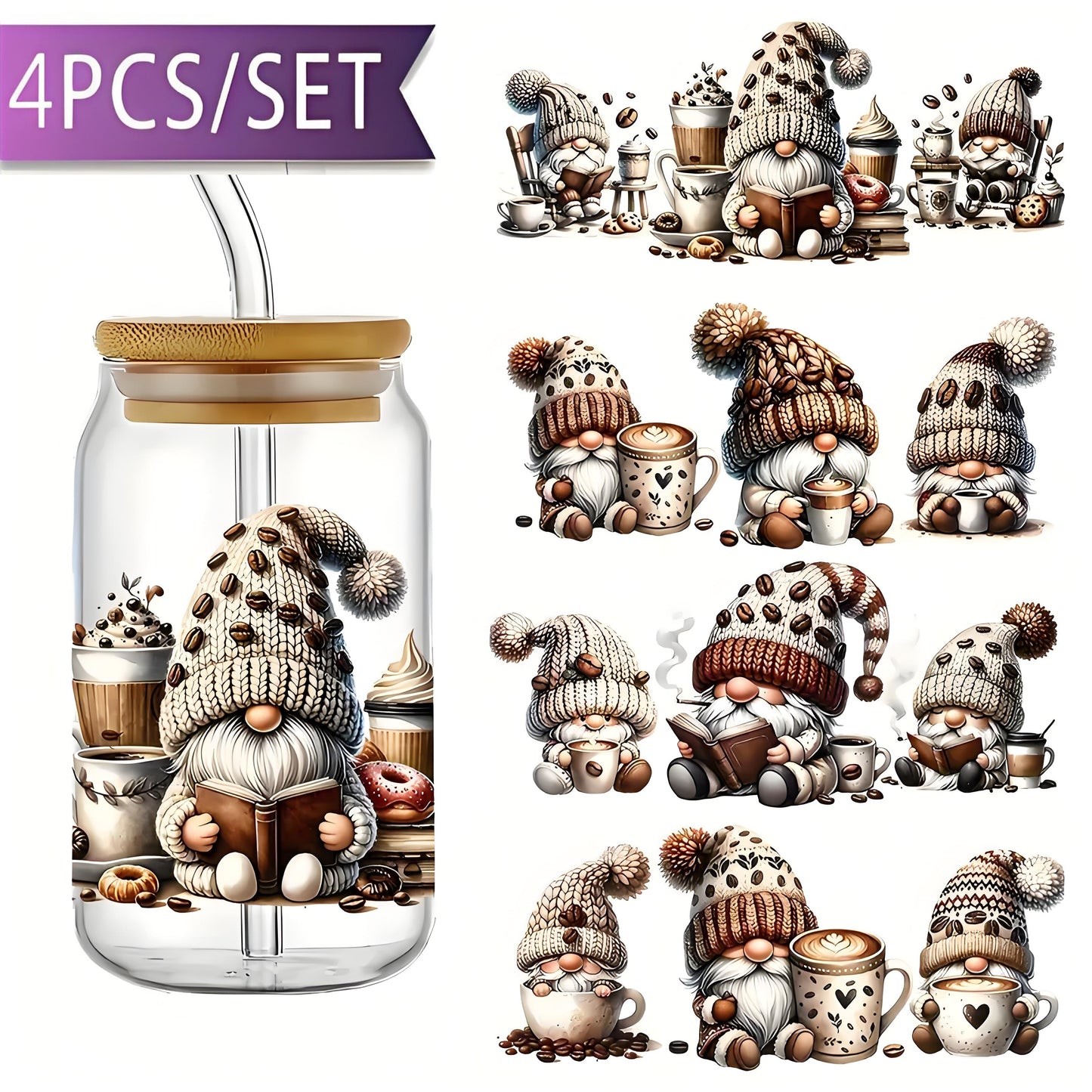 Watercolor Coffee Gnome Design UV DTF