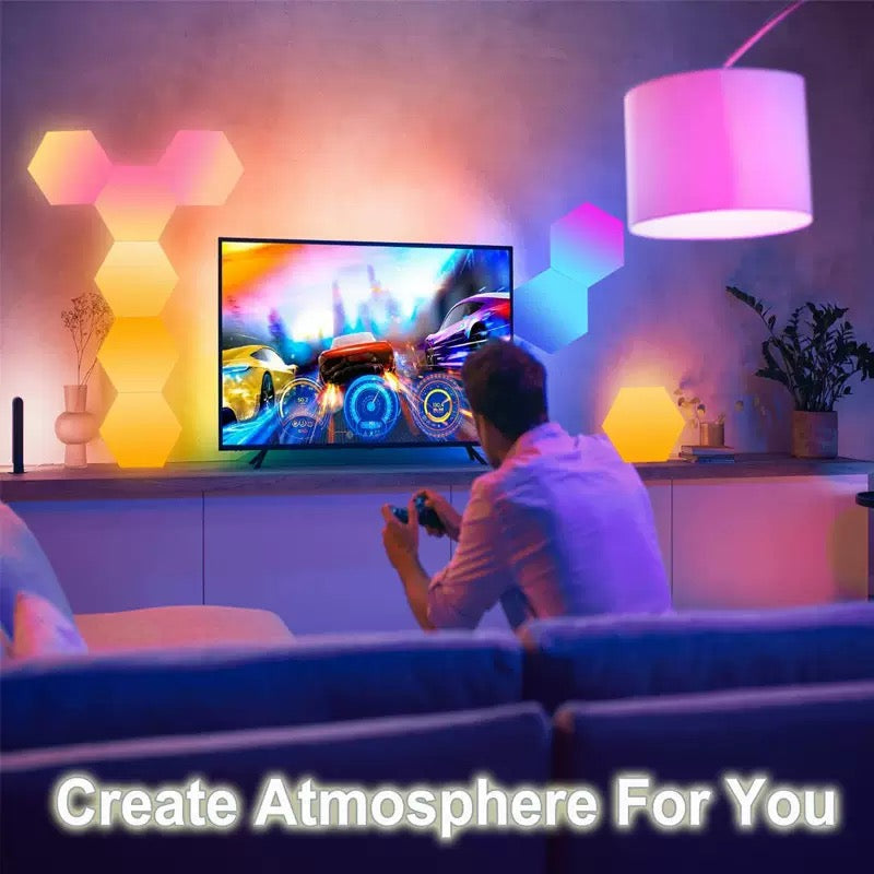 Hexagon Light Panel - 8 Pack Smart APP RGB Hexagon LED Lights Wall Lights with Remote Control & Music Sync for Halloween Decor, Gaming Decor