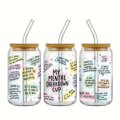 Mental Health Themed UV DTF Cup Stickers