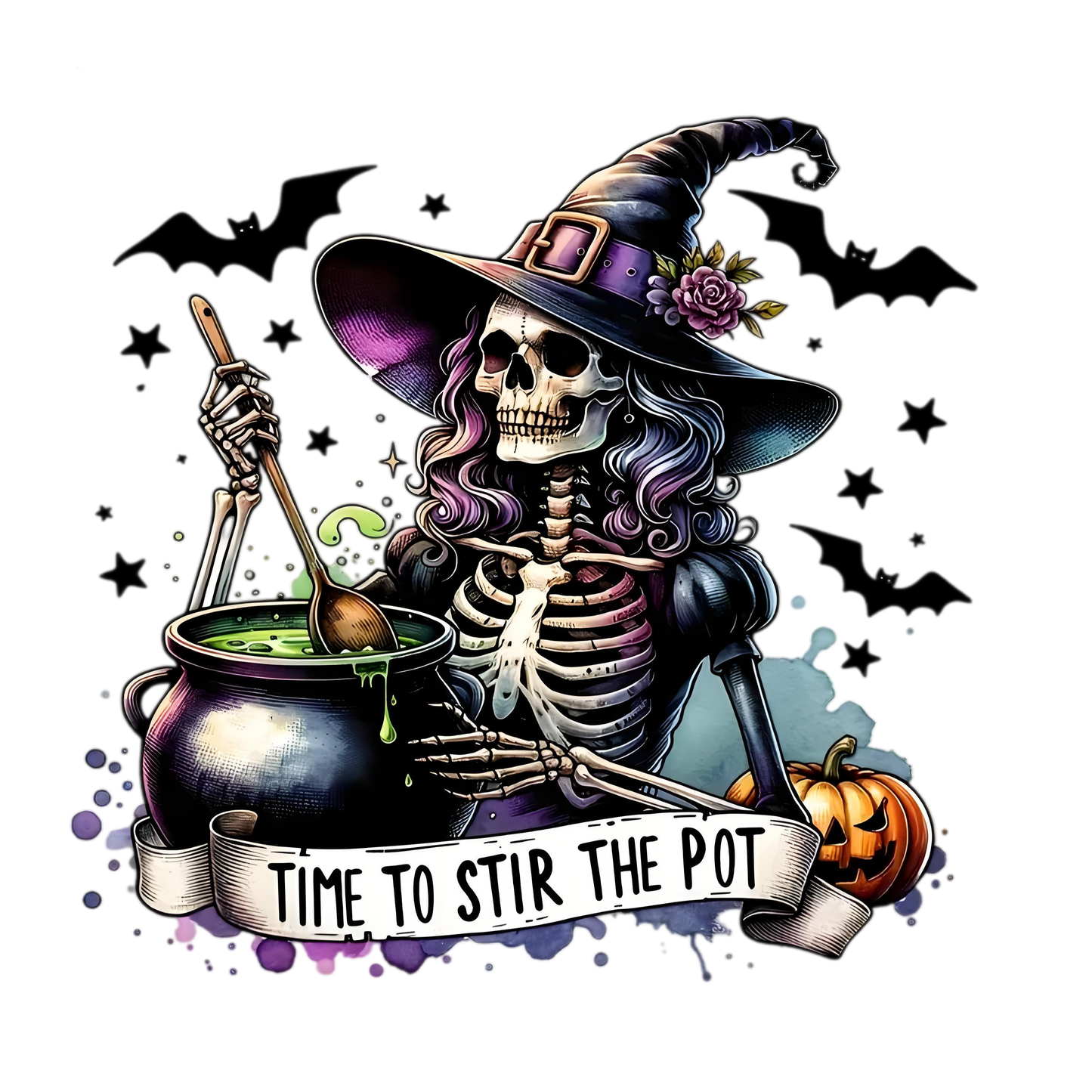 Halloween Witch Stirring Potion Heat Transfer Iron-On