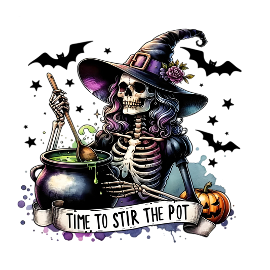 Halloween Witch Stirring Potion Heat Transfer Iron-On