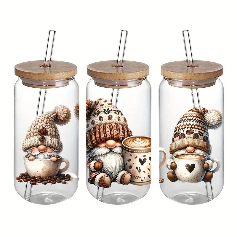 Watercolor Coffee Gnome Design UV DTF