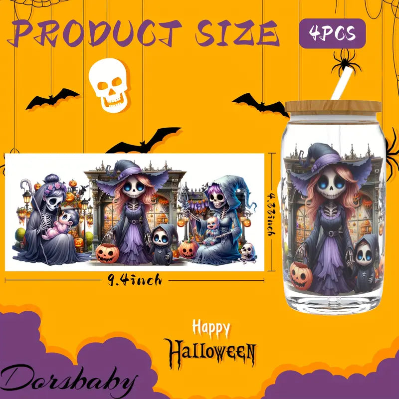 （4PCS/SET）Halloween Skull UV DTF Transfer Sticker Glass