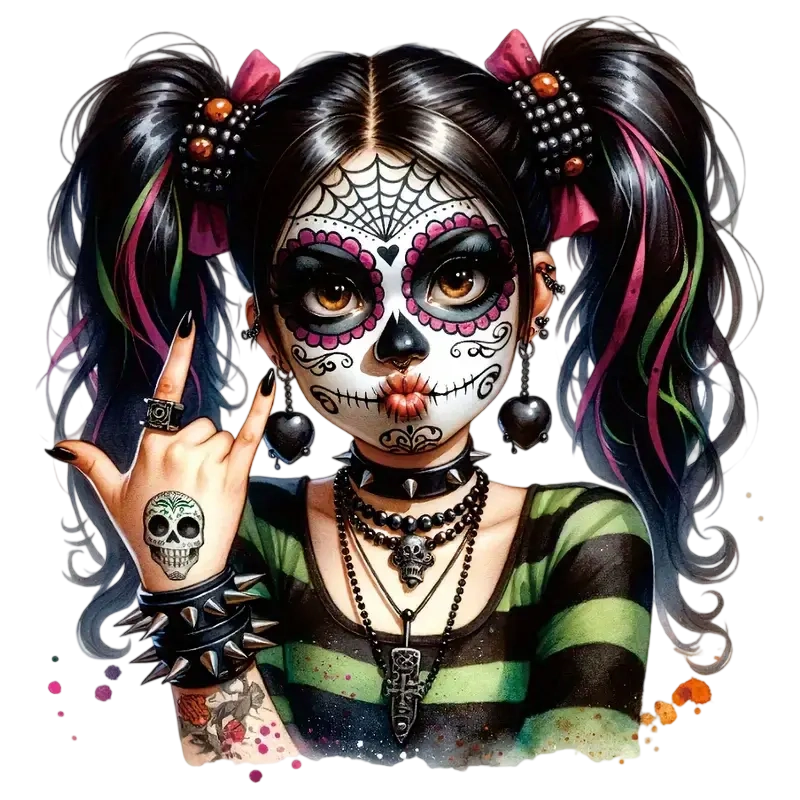 Death style gothic black double ponytail ladies heat transfer ironing