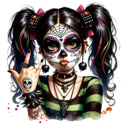 Death style gothic black double ponytail ladies heat transfer ironing