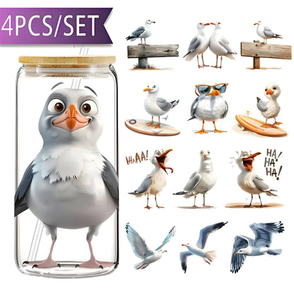 Funny Seagull 16oz Glass Bottle Packaging Transfer Decorative Paper UV DTF