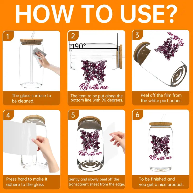 12PCS/SET (for 16oz Cups) Waterproof UV DTF Cup Decals