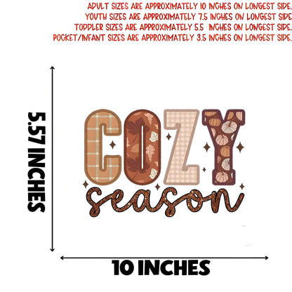"COZY Season" autumn themed iron-on transfer