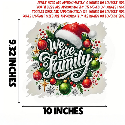 Christmas themed "We Are Family" heat transfer stickers