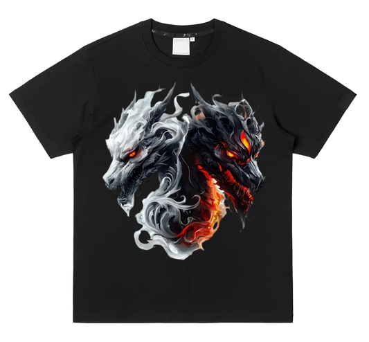 Two evil dragons heat transfer iron-on