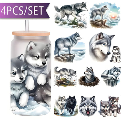 Fierce wolf 16 oz glass jar packaging sticker animal coffee cup UV DTF