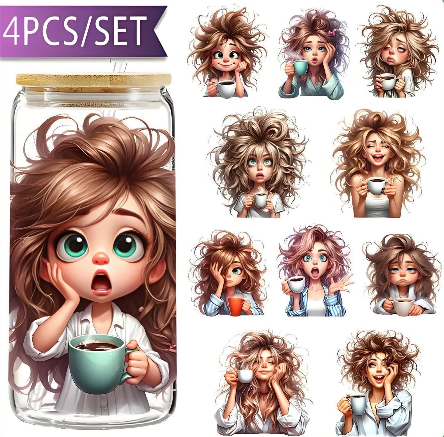 Messy Coffee Women's 16 oz Glass Jar Packaging Transfer Decorative Paper UV DTF