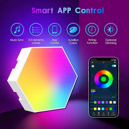 Hexagon Light Panel - 8 Pack Smart APP RGB Hexagon LED Lights Wall Lights with Remote Control & Music Sync for Halloween Decor, Gaming Decor